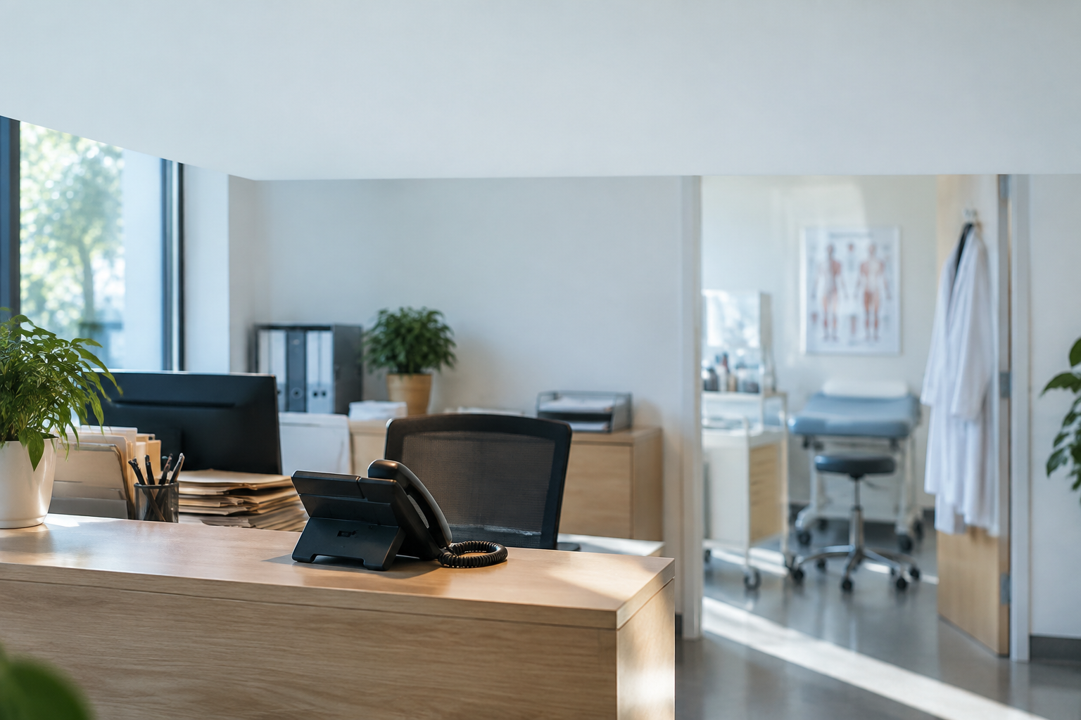 Accueil d’un cabinet médical avec téléphone