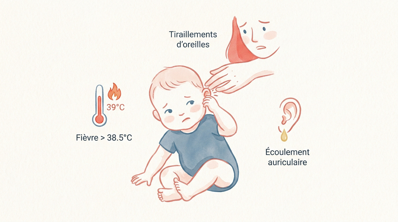 Bébé se touchant l'oreille, signe possible d'une otite