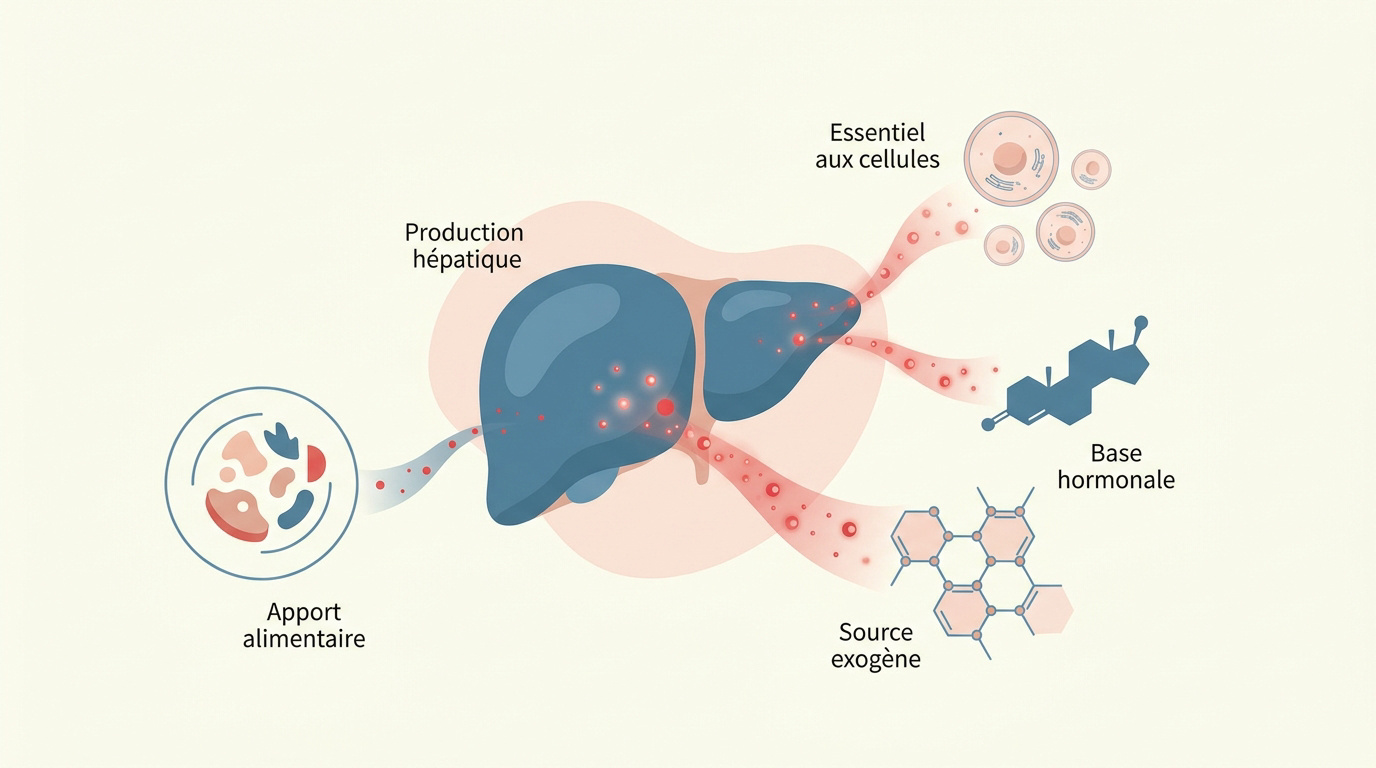 Schéma expliquant la production de cholestérol par le foie et l'apport alimentaire